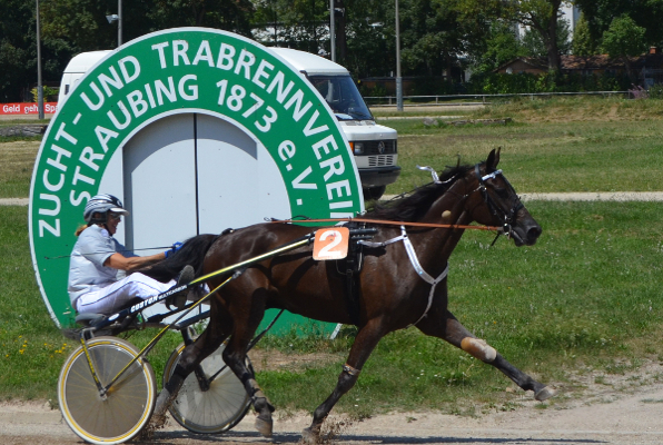 George Greenwood – hier mit seiner Besitzerin Christine Kellermeier – hat beim Straubinger Volksfestrenntag mit Rudi Haller beste Chancen auf den Siegerpokal im LOTTO Bayern-Grand Prix.. (Foto: M. Bäumel-Schachtner)